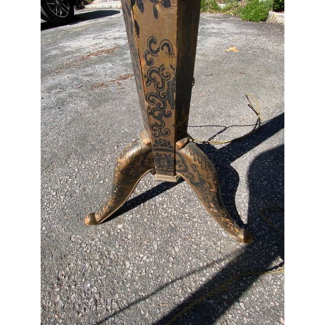 Early 20th Century Pair of Chinoiserie Floor Lamps With Silk Shades For Sale - Image 10 of 12
