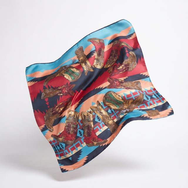 2020s Ralph Lauren Cowboy Boots Vintage Silk Scarf Pillows 35" For Sale - Image 5 of 5