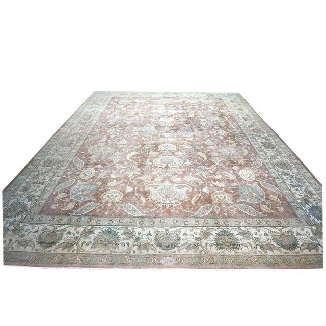 Condition: Antique Circa: 1910s Origin: Persia Design: Tabriz Distressed Actual Size: 10.10 X 14.5 Thickness: 1/4" Color:...