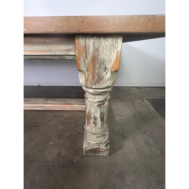 Rustic Painted Dining Table W/ Herringbone Pattern Top For Sale In Los Angeles - Image 6 of 16