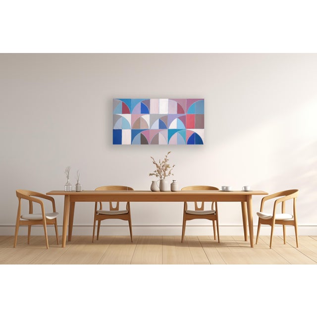 Details: Title: Blue Geometric Drift Medium: Acrylic Paint on Cotton Canvas Size: 75x159 cm (29. 5x 59 inches). The canvas...