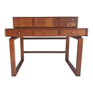 1960s Mid Century Danish Modern 3 Drawer Teak Desk With Top Organizer D Scan For Sale