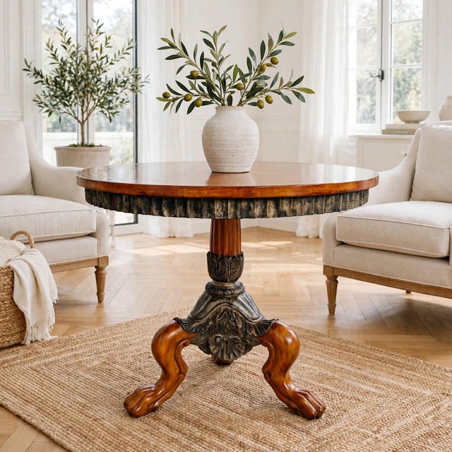 A French Regency style gueridon center table with a tripod claw base by Charles Pollock for William Switzer. Made by hand...