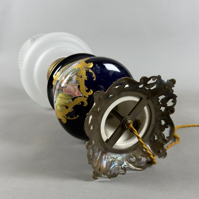Vintage Porcelain, Brass and Glass Table Lamp from Limoges, France, 20th Century For Sale - Image 11 of 15