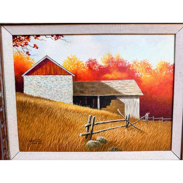 Orange 1980s Original Signed Sid Mountain 'October' Oil Painting, Framed For Sale - Image 8 of 15