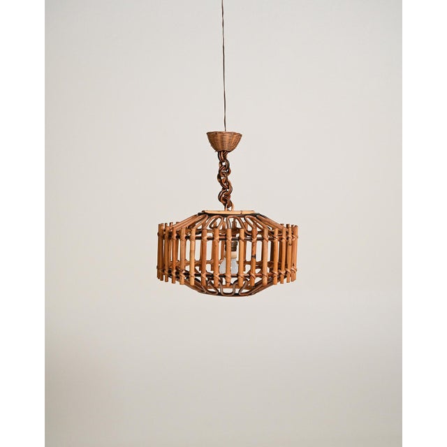 Bamboo and Woven Rattan Ceiling Lamp, 1970s For Sale - Image 9 of 9