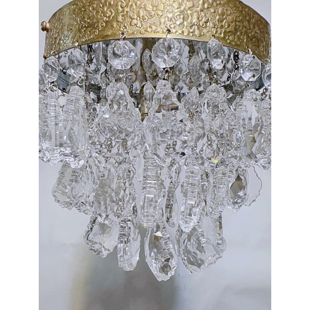 Hollywood Regency Vintage Brass Ornate Crown Chandelier With French Pendalogue Crystals For Sale - Image 3 of 9