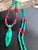 Artisan Genuine Malachite Necklace With Large Sculptural Pendant and Red Bamboo Seeds Detail For Sale - Image 4 of 17