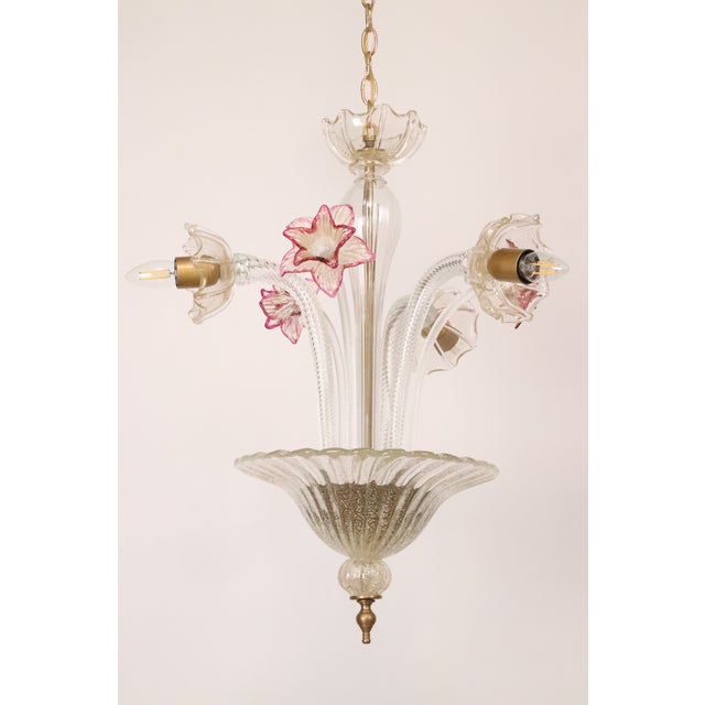 Traditional Vintage Murano Style Crystal J Arms Chandelier With Gold & Rose Inflections For Sale - Image 3 of 14