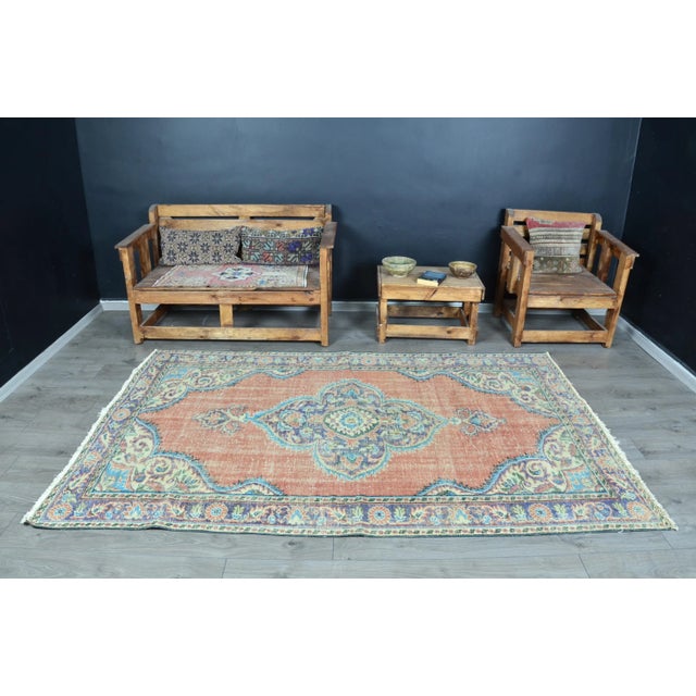 1960s Vintage Muted Orange Oushak Boho Rug For Sale - Image 11 of 11