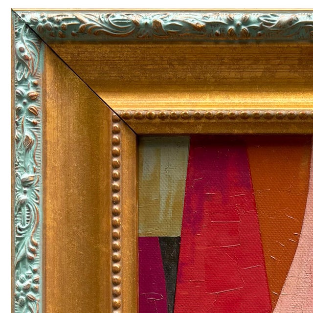 Various Artists Contemporary Peach and Pink Abstract Oil Painting in Vintage Frame For Sale - Image 4 of 6