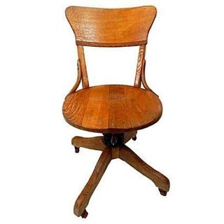 1900s Vintage Circular Oak Office Chair For Sale