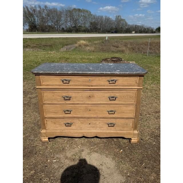 French Provincial 19th Century French Solid Oak Bleached Marble Top Chest of Drawer / Commodes For Sale - Image 3 of 17