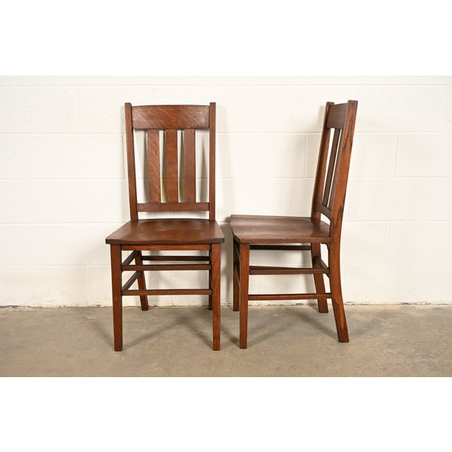 Limbert Style Antique Mission Oak Arts & Crafts Side Chairs or Dining Chairs, Set of Three For Sale - Image 12 of 14