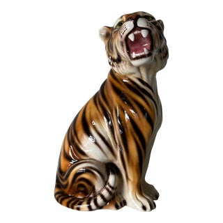 Vintage Ceramic Tiger Sculpture Figure For Sale