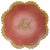 Elegant hand-painted monogrammed plates in lovely ombré shades of rich raspberry, rose, and pink, with an intricate gold...
