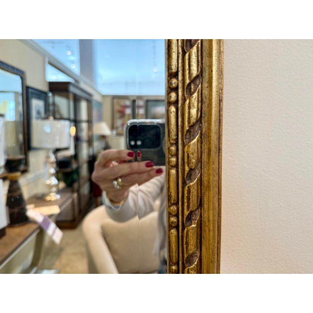 French French Neoclassical Giltwood Wall Mirror With Carved Ornate Crest For Sale - Image 3 of 5