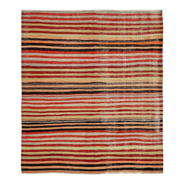 Mid 20th Century Decorative Turkish Vintage Striped Kilim For Sale