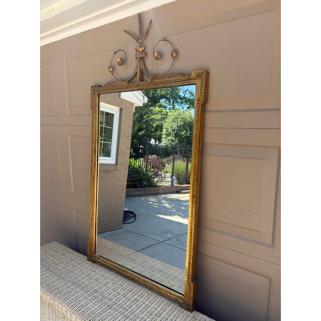 Hollywood Regency Early 20th-Century Adam Style Giltwood Mirror With Foliate Crest For Sale - Image 3 of 16