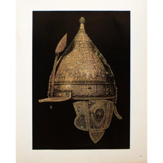 "16th Century Parade Helmet", Original 1940s Gold-Foiled Swiss Photogravure For Sale