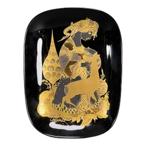 Vintage 1980s Rosenthal Studio Line Bjorn Wiinblad Girl With Deer Gilded Plate Germany Signed with Box