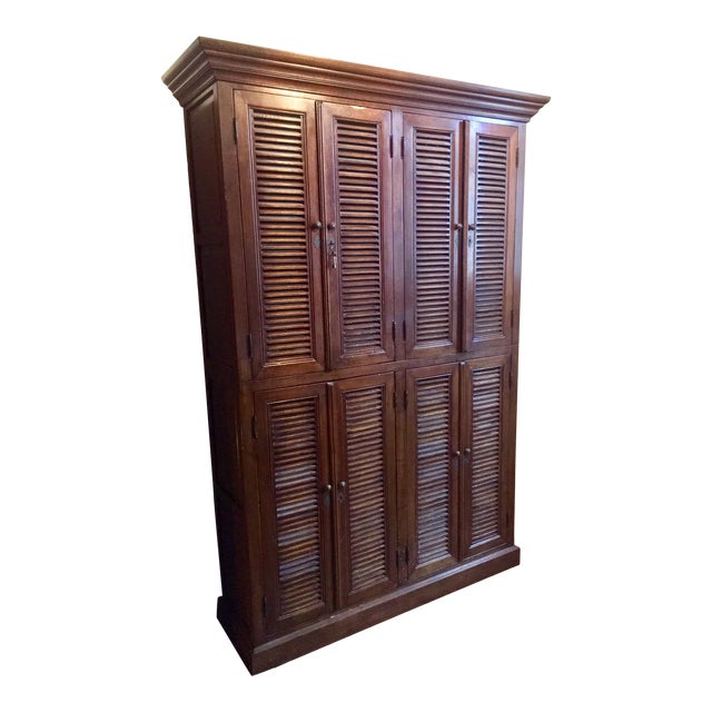 19th Century French Country Louvered Oak Linen Press Cabinet