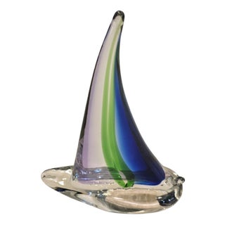 Murano Glass Sailing Boat, 1980s For Sale