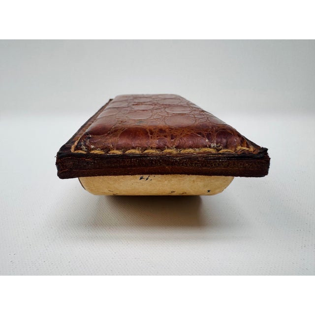 Campaign Vintage Argentine Genuine Caiman Leather Desk Ink Blotter Rocker With Original Blotting Paper For Sale - Image 3 of 10