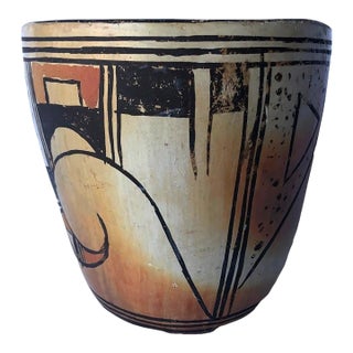 Traditional Hopi Tewa Polychrome Short Signed Sd Cylinder Vase Pottery 3.75" For Sale