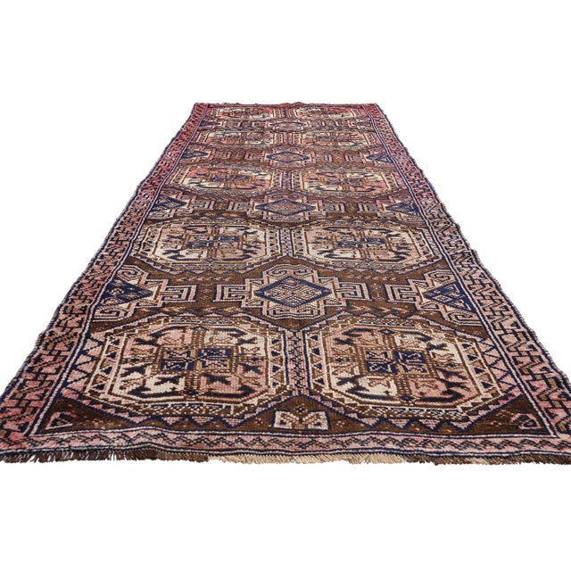 Mid-Century Modern Late 19th Century Persian Shiraz Rug Runner, 03'10 X 12'05 For Sale - Image 3 of 10