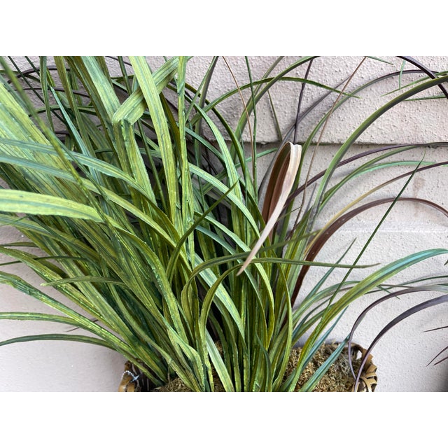 Brown Vintage Palecek Faux Rattan Wall Planters With Faux Grasses - A Pair For Sale - Image 8 of 11