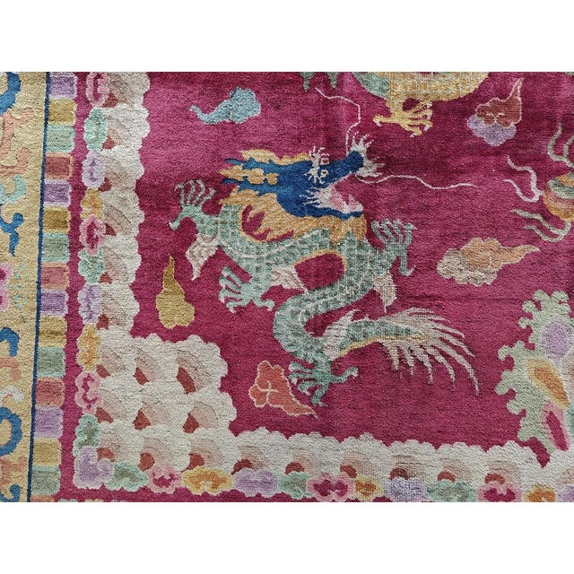 1920s Deep Field Red 9 Dragon Design Traditional Antique Chinese Art ...