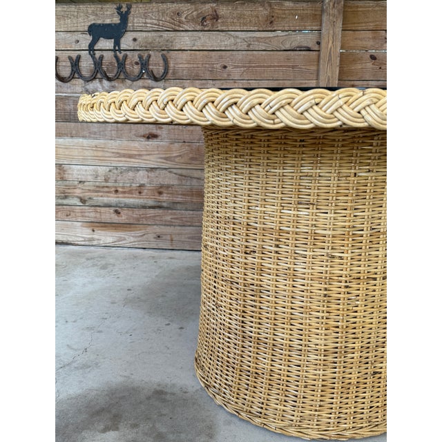 Contemporary Organic Modern Coastal Rattan Braid Dining Table by Wicker Works For Sale - Image 3 of 12