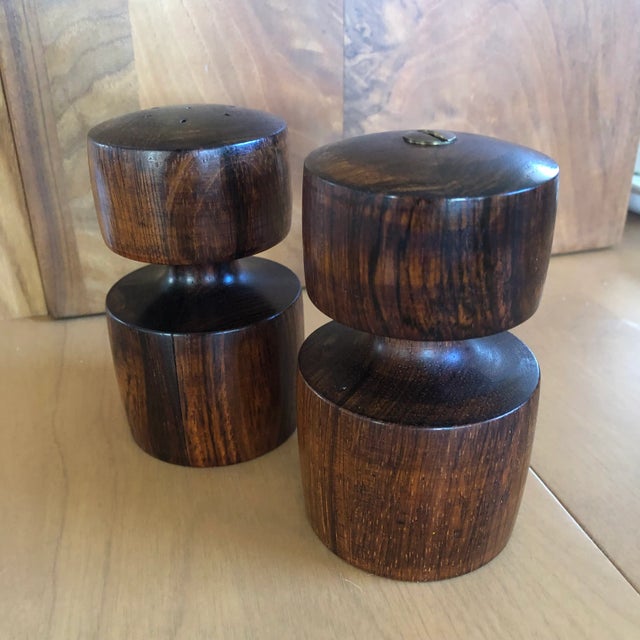Vintage Danish Rosewood Salt & Pepper Mill Shakers- Set of 2 For Sale - Image 11 of 11