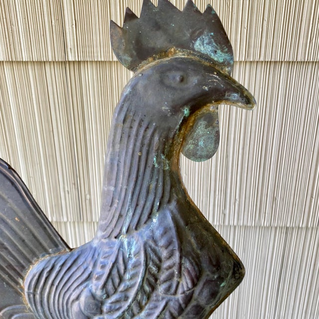 Copper Rooster Weathervane With Directionals (N, E, S, W) and Crown Roof Mount For Sale - Image 10 of 16