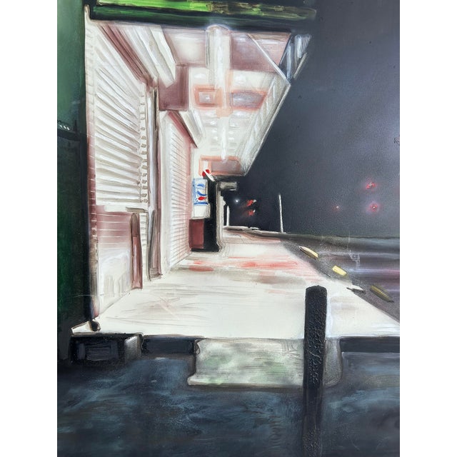 Modern Mauricio Rodriguez Urban Nightlights Street Scene Oil Painting, 1999 For Sale - Image 3 of 6