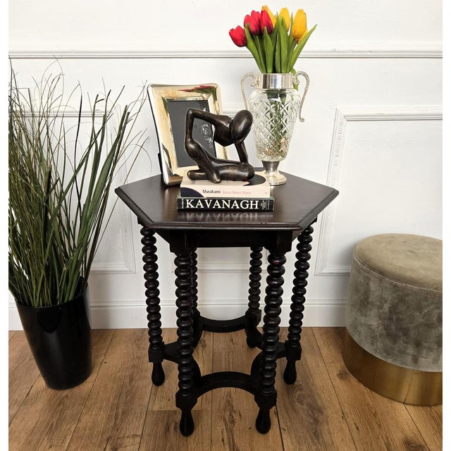 Brown Antique Italian Hexagonal Side Table in Black Walnut, 1890s For Sale - Image 8 of 9