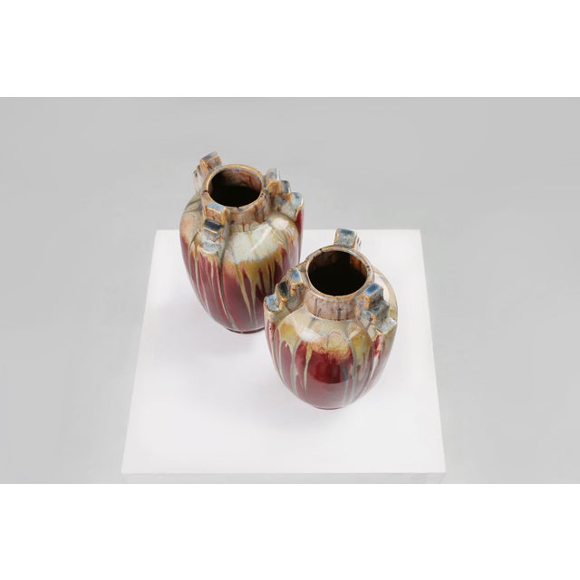 Art Deco Sculptural Glazed Ceramic Vases, Belgium, 1930s, Set of 2 For Sale - Image 6 of 12