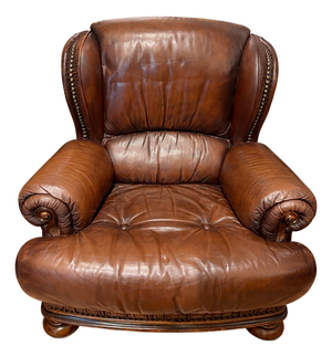 Vintage English Leather Wingback Chair, 1980s