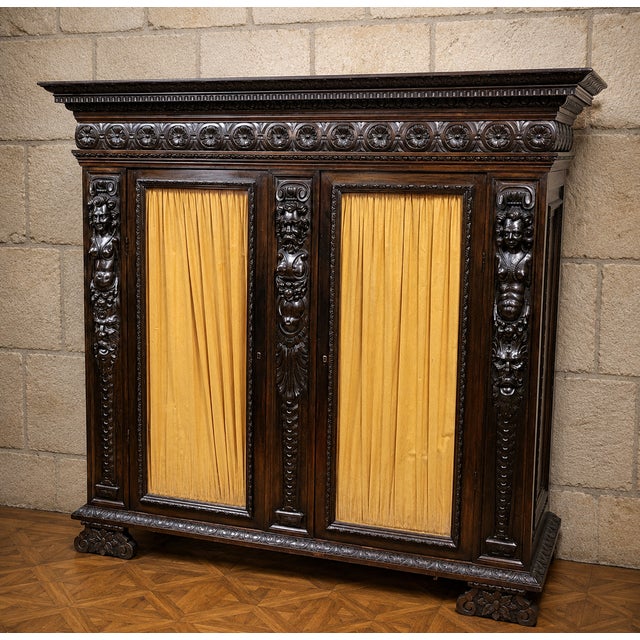 Brown Renaissance Style Carved Wooden Library, 1800s For Sale - Image 8 of 10