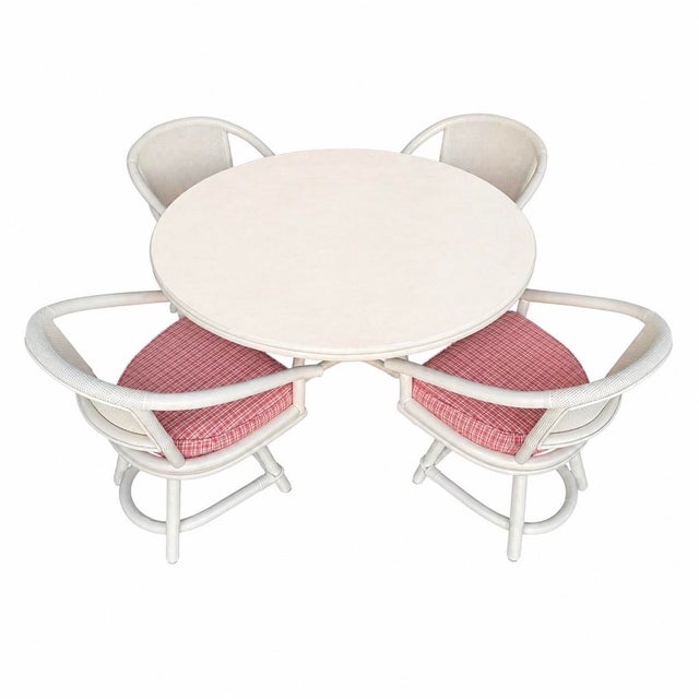 1960s Bamboo Game Table and Four Swivel Chairs Attributed to Ficks Reed - A Set For Sale - Image 13 of 14
