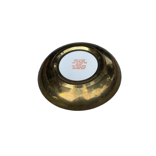 1960s 1960s Hand Painted Vintage Brass Porelain Ware Plate Decorated in Hong Kong For Sale - Image 5 of 5