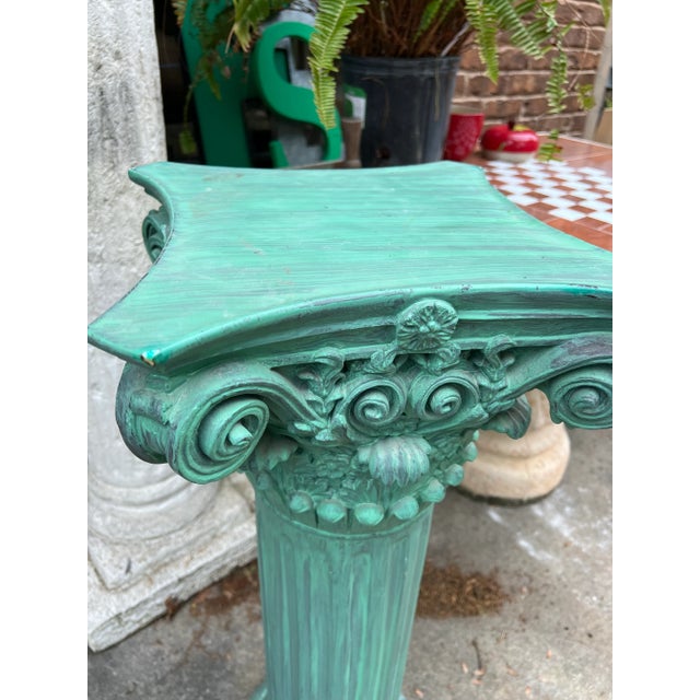Boho Chic 1970s Green Faux Concrete Pillar For Sale - Image 3 of 5