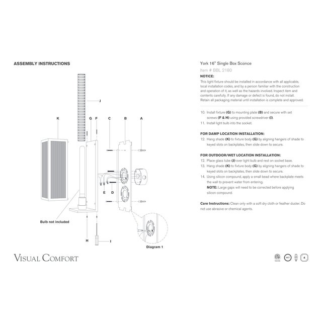 Barbara Barry for Visual Comfort Signature York 16" Single Box Sconce in Soft Brass with Clear Ribbed Glass For Sale - Image 9 of 9