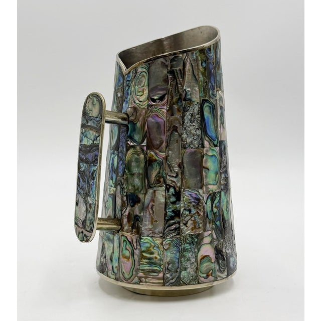 1960s Mexican Abalone Inlay Alpaca Silver Pitcher & 4 Tumblers Barware Set For Sale - Image 13 of 18