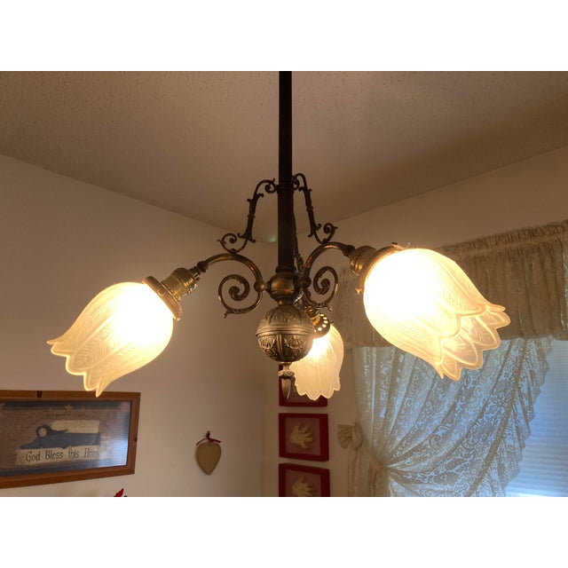 Traditional 3 Light Antique Japanned Copper Electric Chandelier For Sale - Image 3 of 3