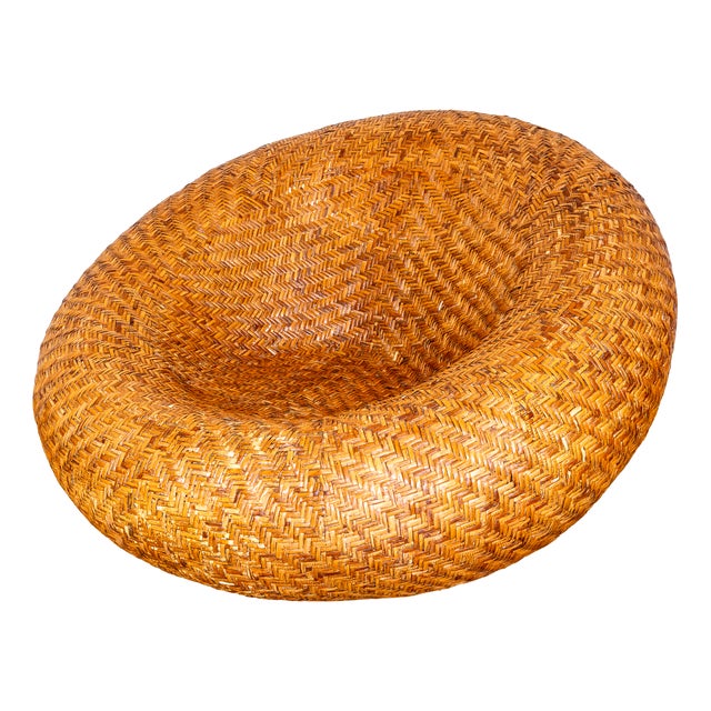 Mid-Century Modern French Mushroom Rattan Pod Easy Lounge Chair, 1970s For Sale