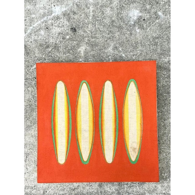Wood Vintage Geometric Abstract Painting on Canvas For Sale - Image 7 of 12