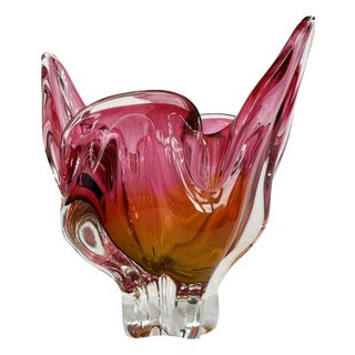 Sommerso Pink and Orange Art Glass Bowl by Josef Hospodka for Chribska, 1960s For Sale
