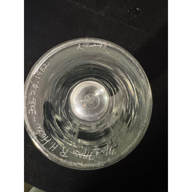Glass 1982 Signed Mid-Century Modern Etched Clear Glass Bud Vase For Sale - Image 7 of 7